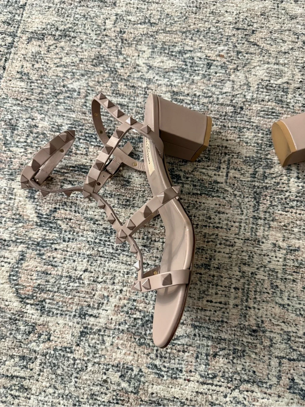 Valentino Garavani Taupe Rockstud Strappy Block Heel Sandals